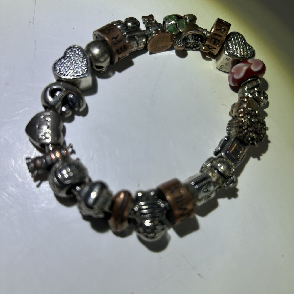Pandora 23 Charm 925 Sterling SiL Crystal Hearts Mom Boy Girl  Family 8"Bracelet - Picture 9 of 10